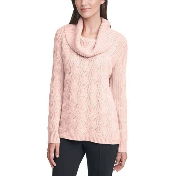 🆕 Calvin Klein Chain Stitched Cowl Turtle Neck Sweater in Blush Pink - Picture 1 of 11
